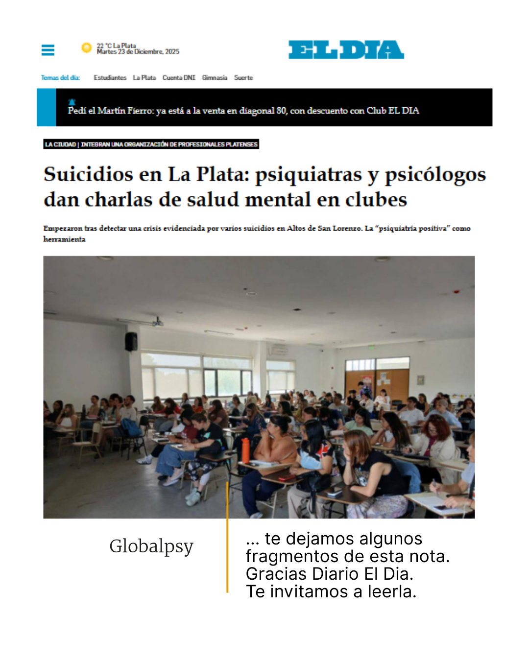 Agracedemos al Diario El Día de La Plata, entrevista