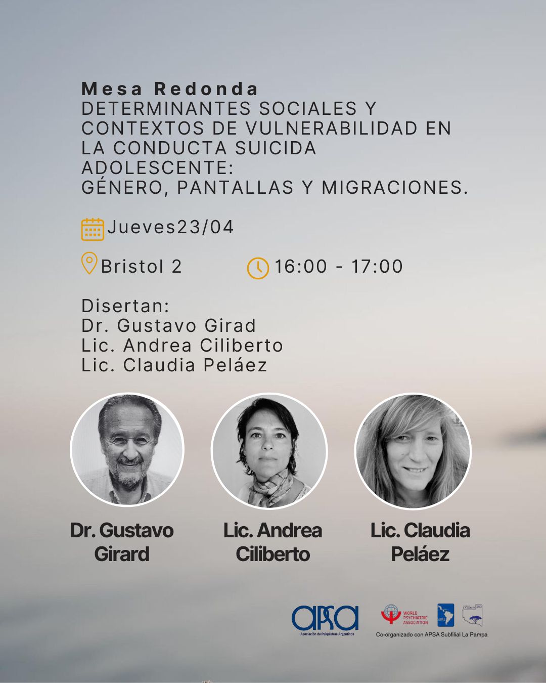 APSA XXXIX Congreso Argentino de Psiquiatría y Salud Mental, Mesa Redonda «DETERMINANTES SOCIALES Y CONTEXTOS DE VULNERABILIDAD EN LA CONDUCTA SUICIDA ADOLESCENTE: GÉNERO, PANTALLAS Y MIGRACIONES»